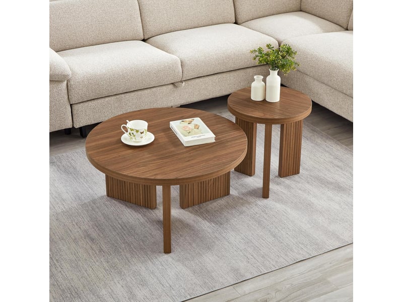 Table basse ronde avec piètement à 3 pieds, effet bois marron noyer, pour salon, chambre ou balcon en mdf 44,5 × 45 cm - Conforama D