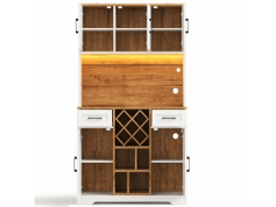 Buffet de cuisine en mdf 105x40x180 cm, 2 tiroirs, casier à bouteilles amovible, led et prises usb pour salle à manger