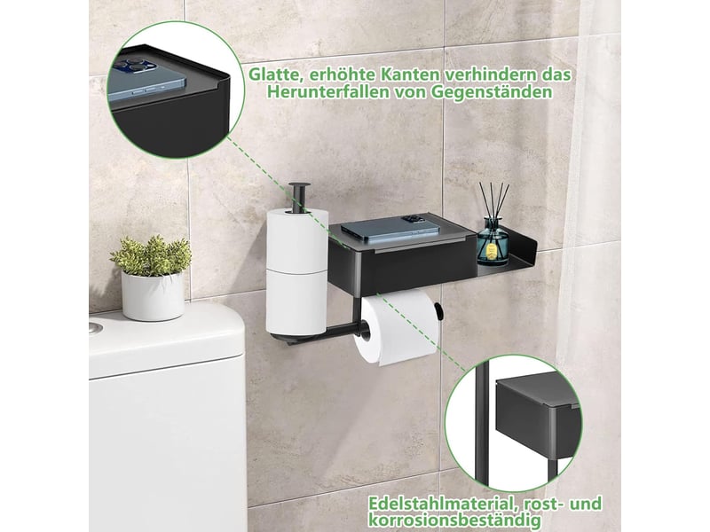 Porte papier toilette, toilette mural sans perçage avec étagères et boîte à lingettes humides, support 2 rouleau - Conforama C