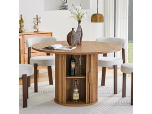 Table à manger ronde 120 cm avec rangement - 4 à 6 personnes |- style campagne - bois