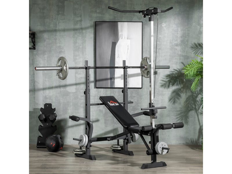  Banc de musculation multifonctionnel réglable pour un entraînement complet du corps, 180 x 134 x 200 cm, argent et noir  - Conforama D