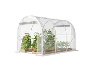 Serre tunnel 3 x 2 x 2 m avec 2 portes enroulables, structure en acier galvanisé, bâche transparente anti-uv en polyéthylène.