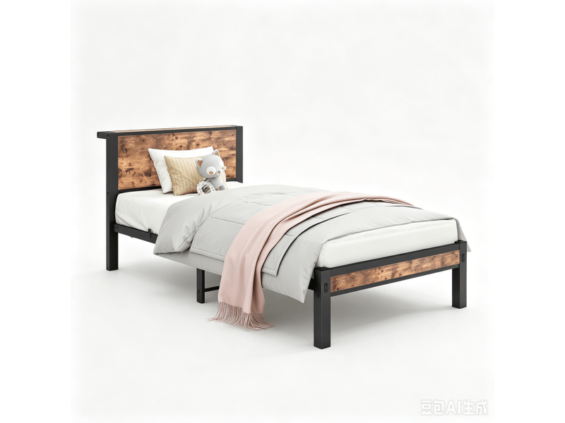  Lit 90x200 cm avec sommier métallique, tête de lit de rangement, silencieux, marron vintage YUDA HOME FURNITURE - Conforama A