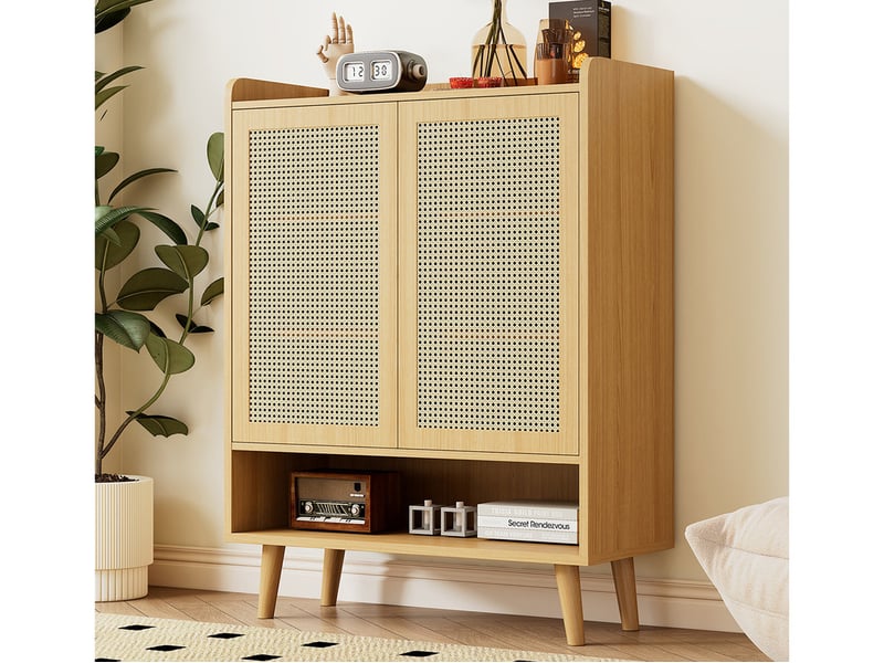  Meuble de rangement, 80 x 105 x 35 cm, 2 portes et 5 étagères, buffet, commode à chaussures, marron  - Conforama B