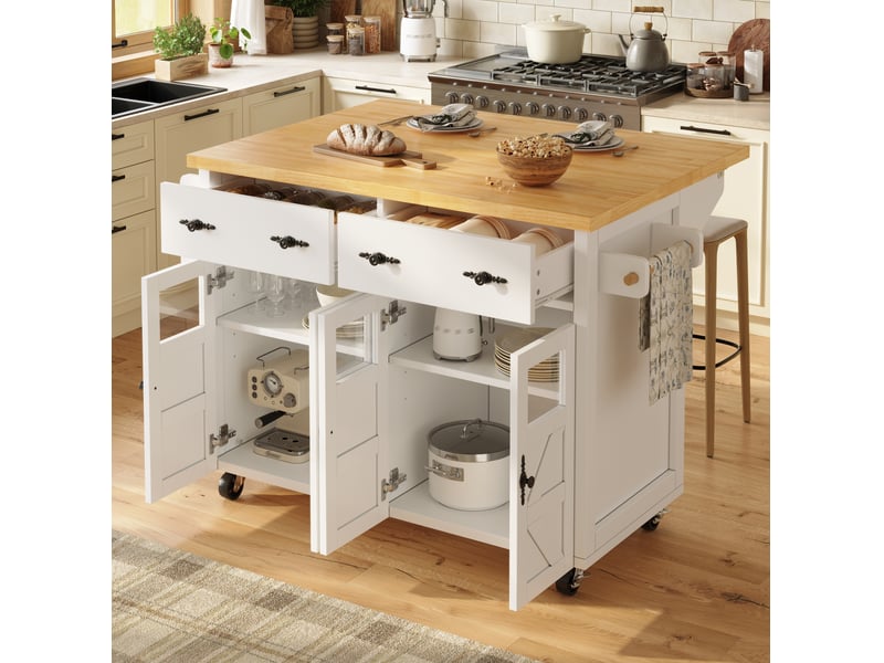  Desserte de cuisine blanche 140x73x93,5 cm à plateau extensible  - Conforama E