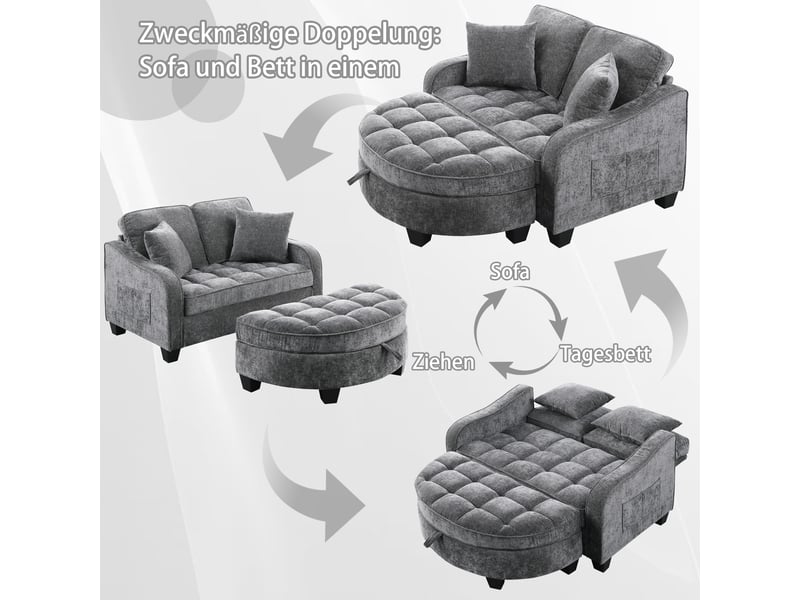  Canapé convertible, canapé-lit, en tissu, gris foncé, 2 en 1, avec pouf, pour salon et séjour, adapté à l'espace de vie  - Conforama W