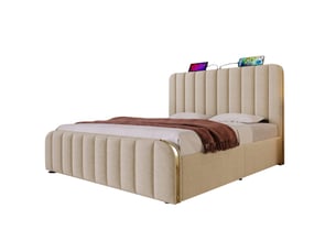 Lit coffre 140x200 cm <strong>HAVRYA</strong> <strong></strong> coloris beige