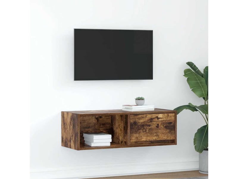 Meuble tv - banc tv - meuble de rangement chêne fumé 80x31x25,5 cm bois d'ingénierie  - Conforama B