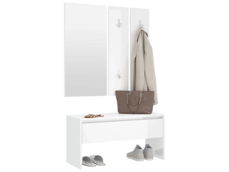  Ensemble de meubles de couloir blanc brillant bois d'ingénierie  - Conforama D