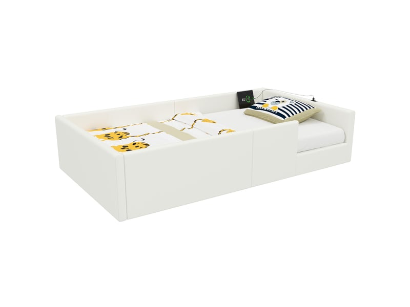  Lit simple rembourré 90x200 cm, lit simple rembourré, cadre de lit adulte, blanc, lit 1 personne  - Conforama E
