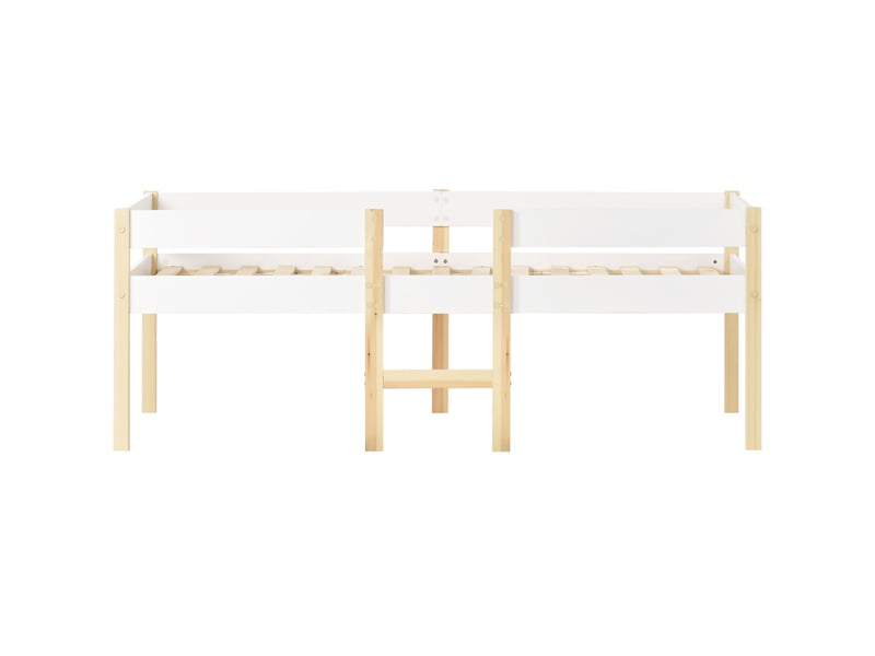  Lit enfant en pin massif blanc et chêne, 90x200 cm, avec barrière de sécurité  - Conforama A