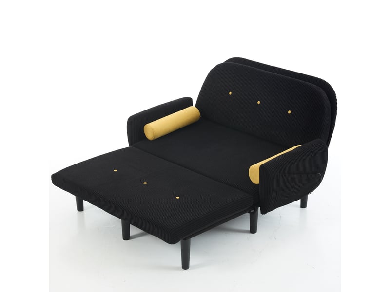 Canapé 2 places en velours côtelé noir, daybed avec fauteuil relax et rangement - Conforama E