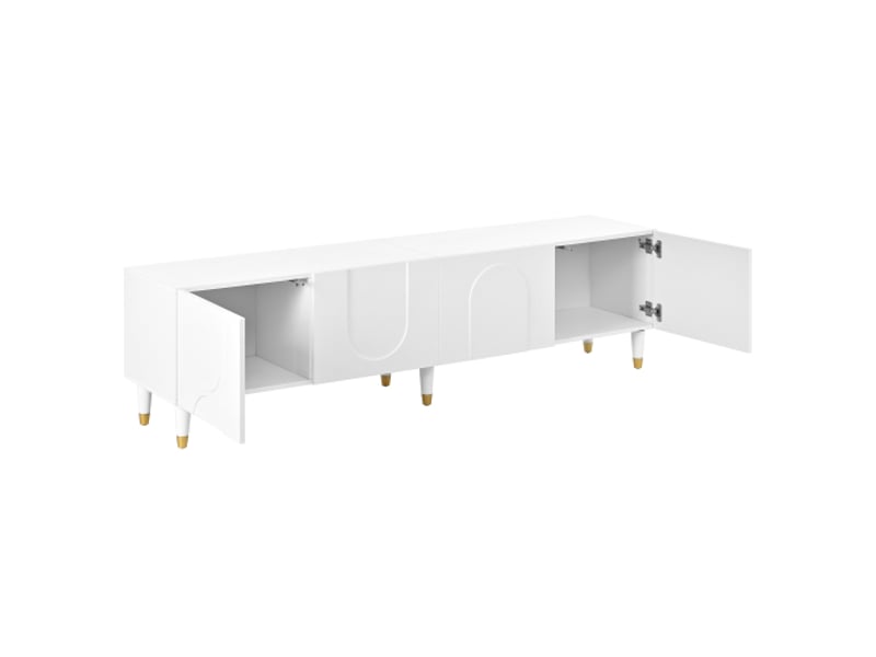 Meuble tv bas bois massif – arc asymétrique, 4 portes, rangement multiple salon, design moderne - Conforama D