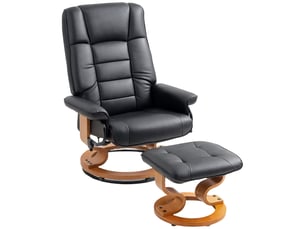 Fauteuil inclinable avec repose-pieds, pivotant et inclinable, revêtement en similicuir, jusqu'à 150 kg, structure en bois, noir