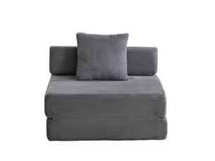 Fauteuil convertible corda, gris foncé, canapé-lit sol, coussin dossier, accoudoirs, tissu velours côtelé