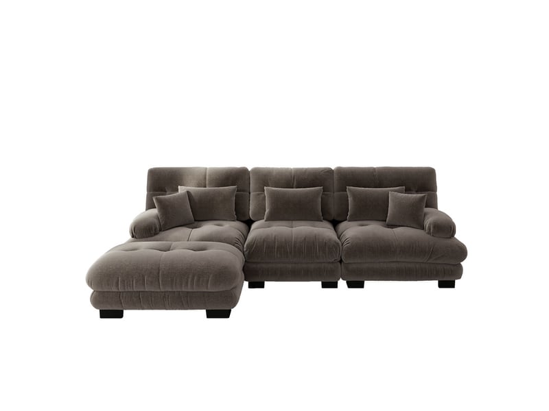  Canapé modulable d’angle avec ottomane en tissu marron  - Conforama A