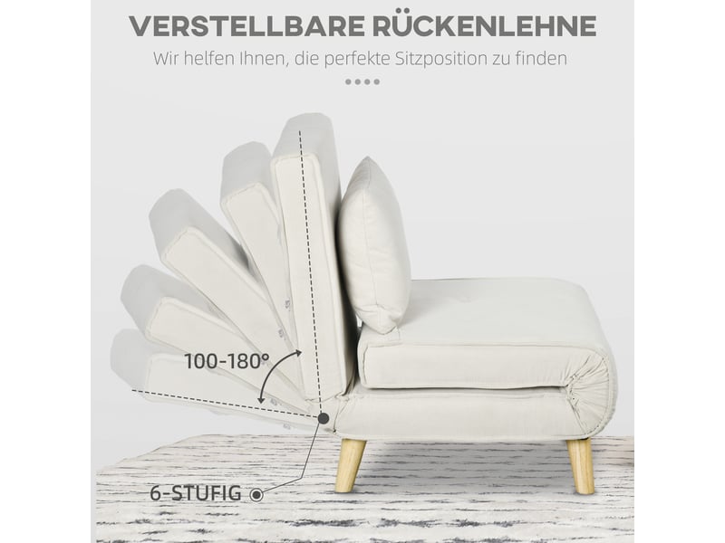  Fauteuil convertible dossier réglable 6 positions aspect lin crème 72x78x79 cm  - Conforama E