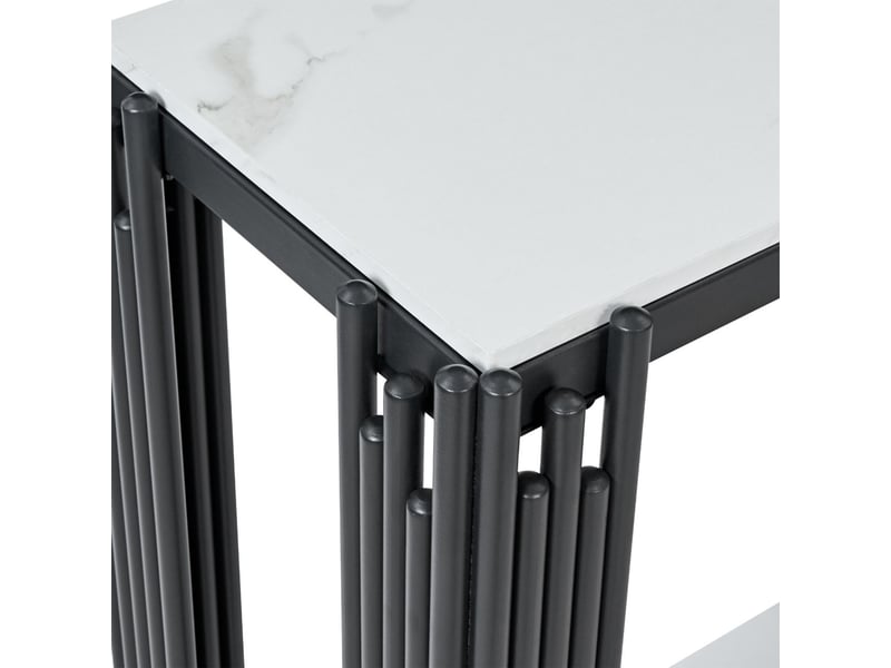  Table basse 2 niveaux de rangement effet marbre blanc cadre métal noir format étroit design moderne table décorative  - Conforama D