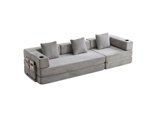 Canapé de sol convertible 277,5x92,5x60 cm 3 places velours côtelé gris clair sans matelas