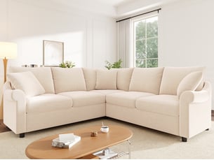 Canapé d'angle en forme de l 5 places, en tissu chenille, pour salon, 217 x 217 x 83 cm, beige