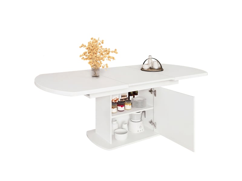  Table à manger ovale extensible 200x80x75 cm avec rangement panneau de particules métal blanc et argenté  - Conforama A