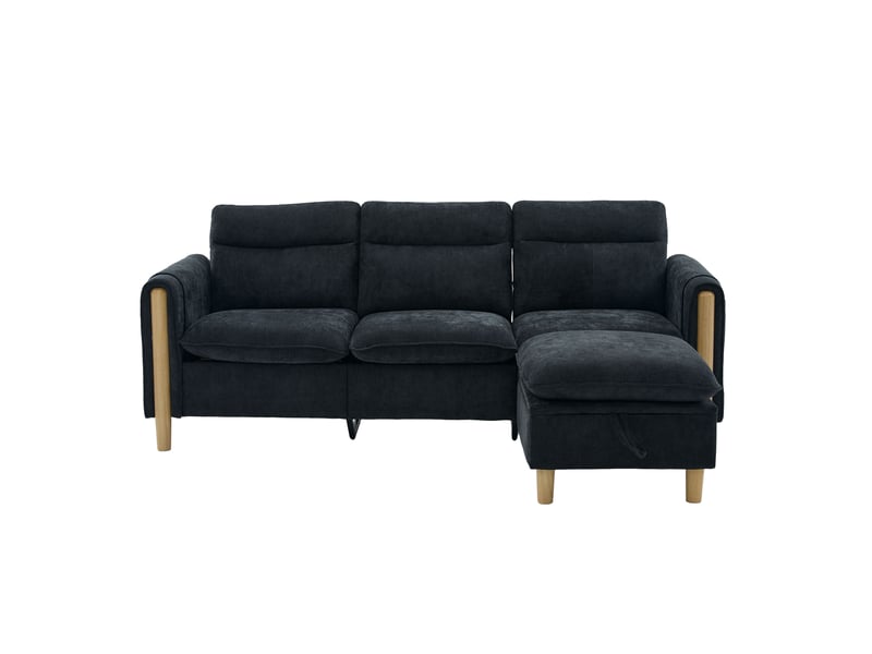  Canapé d'angle 3 places réversible avec rangement 201 cm canapé pour petits espaces en chenille noir  - Conforama A