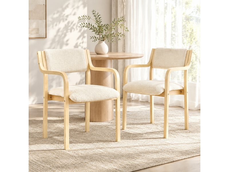  Lot de 2 chaises de salle à manger,avec accoudoirs,tissu teddy,blanc  - Conforama B