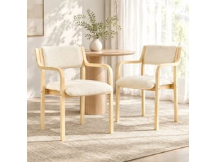 Lot de 2 chaises de salle à manger,avec accoudoirs,tissu teddy,blanc