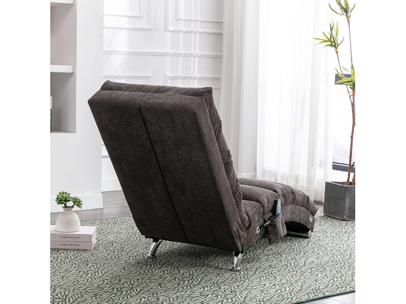 Chaise longue massante tcqpz fixe à vibration douce avec poche latérale 55 x 148 x 84 cm revêtement en lin gris foncé - Conforama C