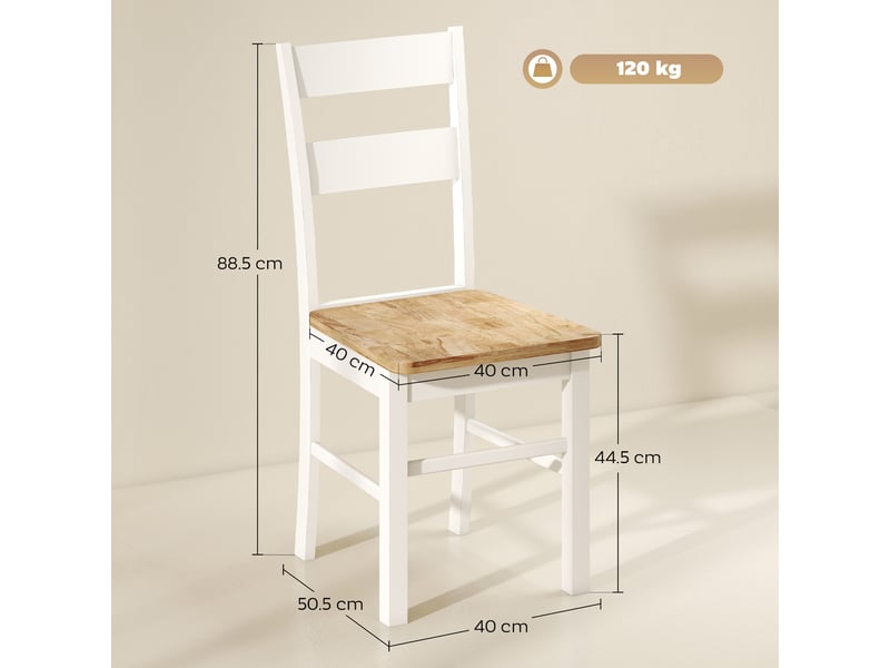  Lot de 2 chaises cuisine 40x50,5x88,5 cm dossier barreaux courbé sans accoudoirs, bois de caoutchouc blanc  - Conforama C