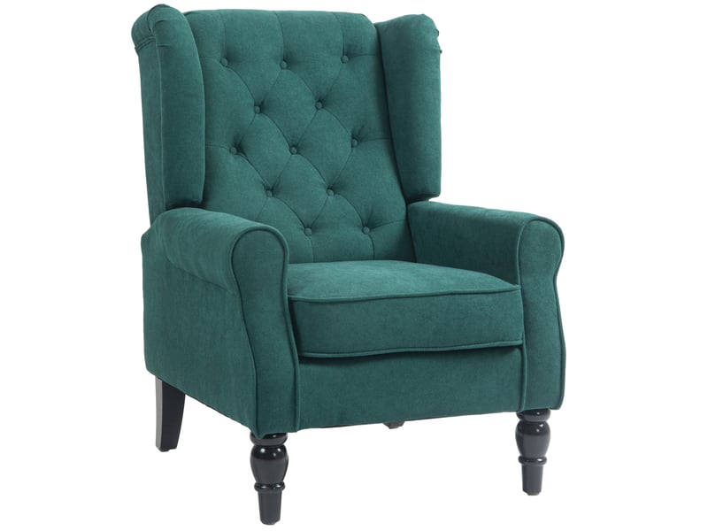  Fauteuil à oreilles avec accoudoirs, coussin capitonné, vert foncé  - Conforama A