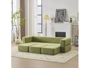 Canapé de sol modulable modenvie 3 places convertible en lit 201 x 75,5 x 50 cm chenille vert