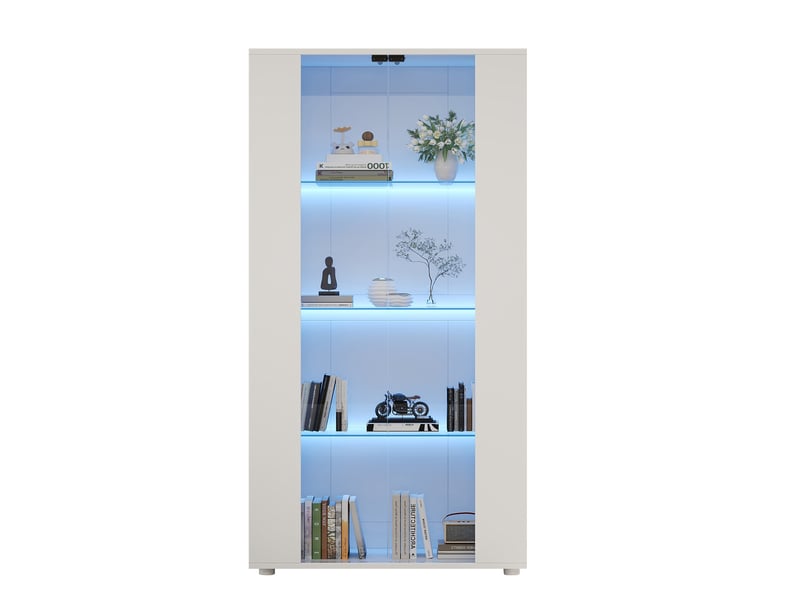  Vitrine d'exposition - 80x36x150cm - meuble vitrine avec 2 portes en verre, led rgb connectée &amp; 4 niveaux - blanc  - Conforama A
