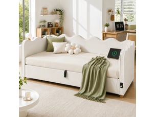 Lit coffre 90x200 cm <strong>MAISENTIEL</strong>  <strong></strong> coloris beige