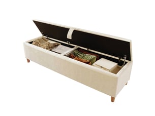 Banc de lit beige 165 cm en velours côtelé avec coffre hydraulique