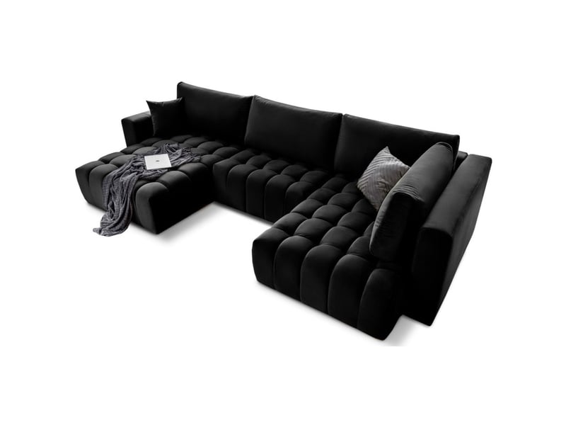 Canapé d'angle bonita convertible 6 places noir effet velours – gauche – 350x175cm - Conforama A
