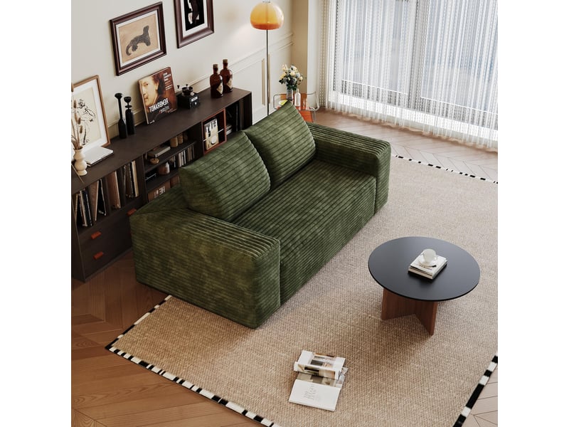  Canapé 3 places - 180x90x83cm - canapé droit en velours côtelé avec assise profonde &amp; structure mousse - vert  - Conforama C