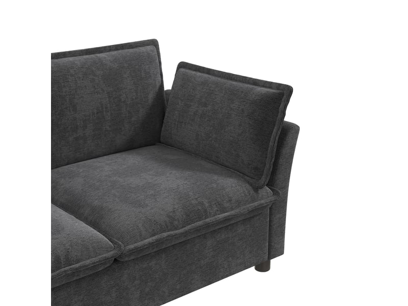 Canapé 1 place en chenille gris avec accoudoirs rembourrés, coussins inclus et led intégrée pour salon - Conforama D