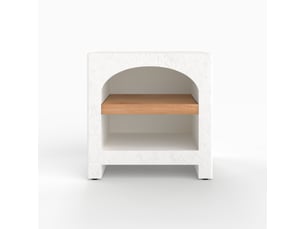 Table de chevet en plâtre blanc cassé et bois d'acacia-fira