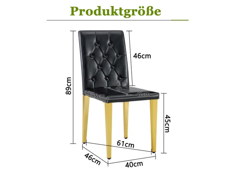  Lot de 4 chaises noires à cadre doré brillant – luxe léger, pieds métalliques dorés, design européen  - Conforama C