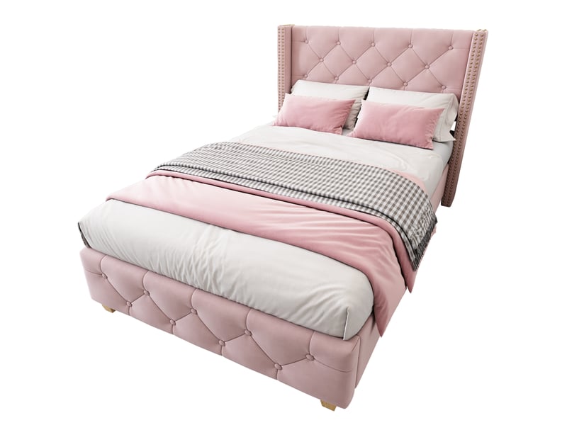  Lit simple capitonné 90x190 cm - avec sommier à lattes et tête de lit - capitonnage à boutons - tissu velours - gris (sans matelas)  - Conforama A