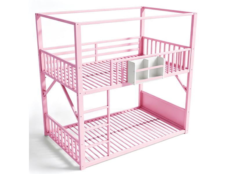 Lit superposé métal 90x200 cm pour enfant et ado, structure simple gain de place avec toit, lit superposé moderne rose - Conforama A