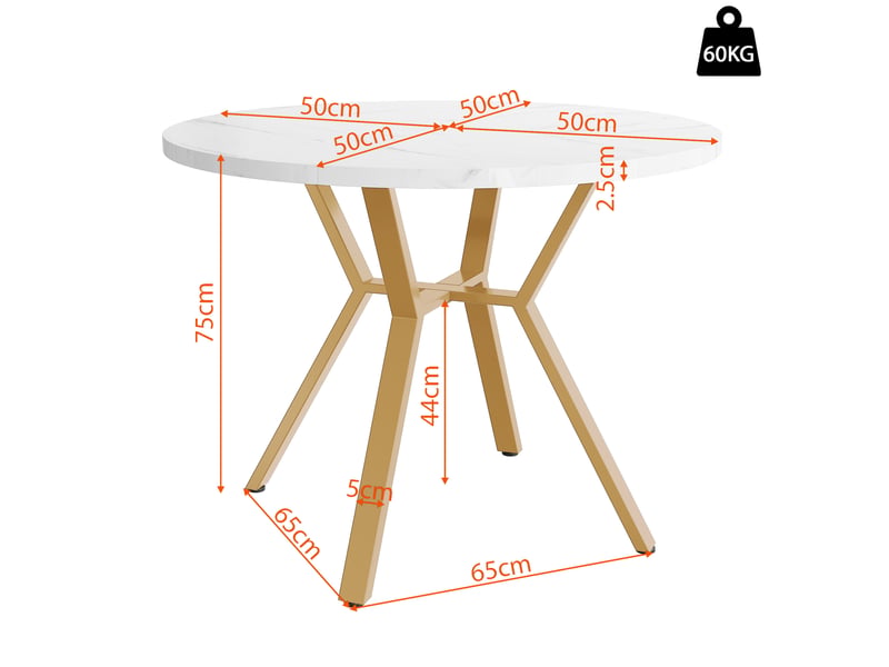  Ensemble table et chaises salle à manger (5 pièces) - table ronde moderne minimaliste en mdf avec marbre et pieds métalliques dorés, 4 chaises vertes en velours ergonomiques  - Conforama C