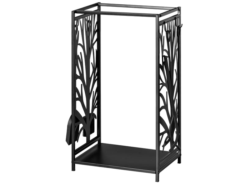 Porte-bûches en acier noir, serviteur 2 en 1 avec étagère et 4 accessoires, 46 x 30 x 70 cm - Conforama B