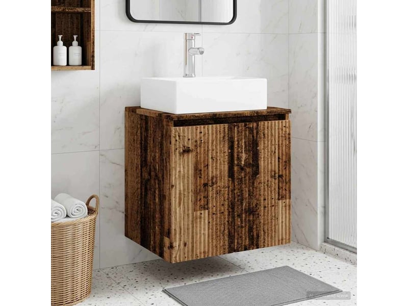 Vanité de lavabo mural, meuble de rangement bois ancien 49.5x41x62.5 cm shl3350 - Conforama B