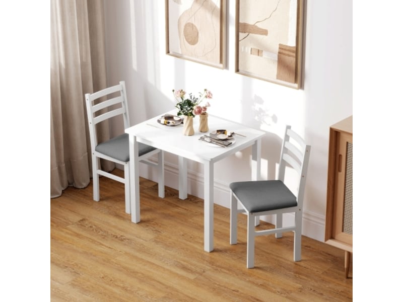  Ensemble salle à manger 3 pièces - table compacte + 2 chaises rembourrées, mdf blanc, gain de place  - Conforama B