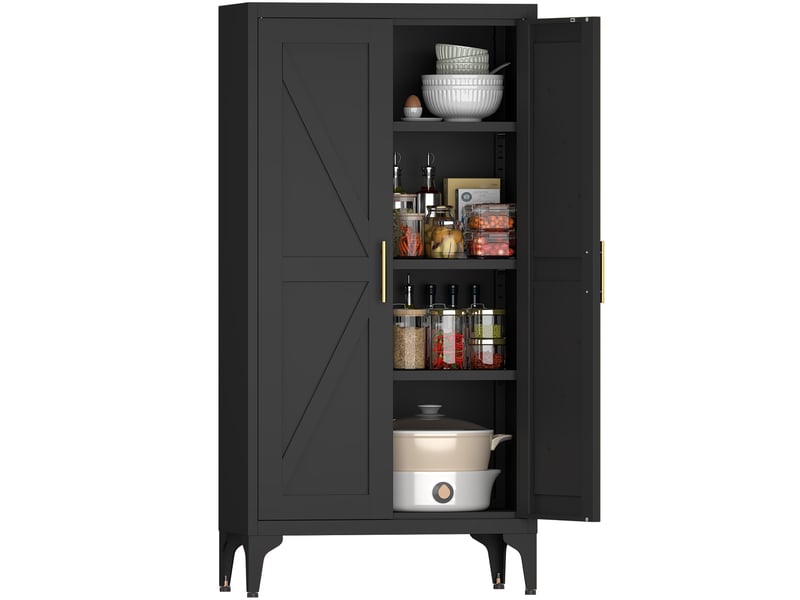  Buffet haut de rangement 60x30x120 cm, avec 2 portes en métal, style contemporain, meuble de rangement, coloris noir  - Conforama A