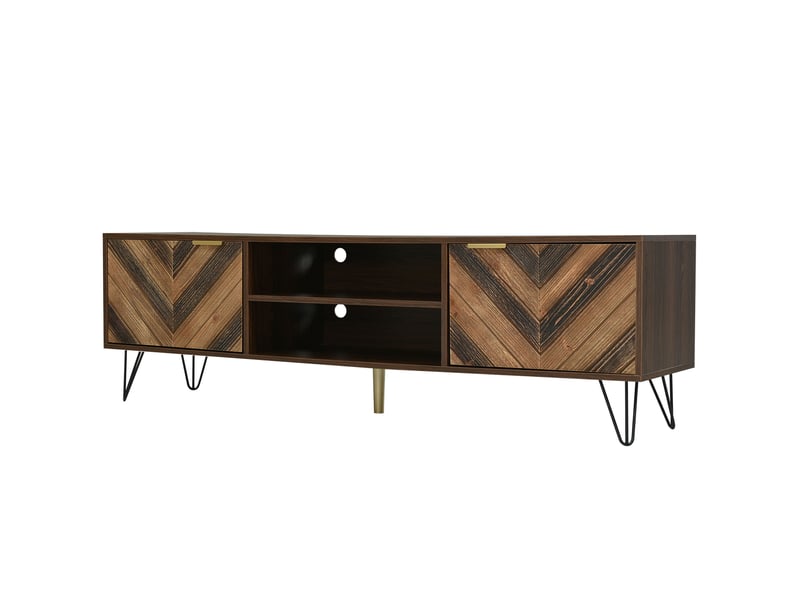  Meuble tv - 155 cm - 2 portes - poignées dorées - finition bois véritable - style industriel  - Conforama W