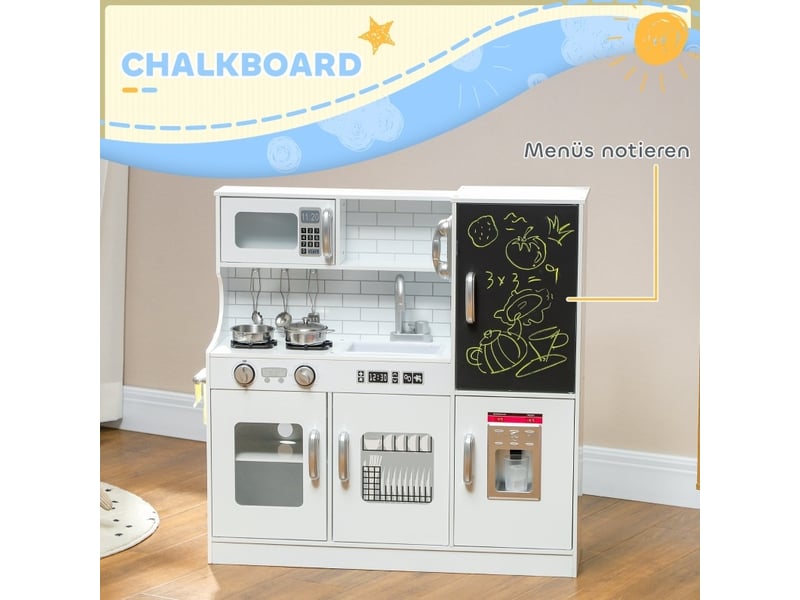  Cuisine enfant en bois 83,8x26,8x81 cm – blanche – micro-ondes, téléphone, tableau et 5 accessoires  - Conforama D