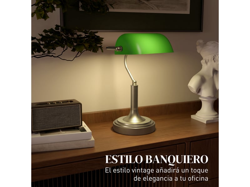  Lampe de bureau e27 de style banquier avec abat-jour réglable et interrupteur à bascule pour la maison, le bureau ou la bibliothèque - verte  - Conforama D
